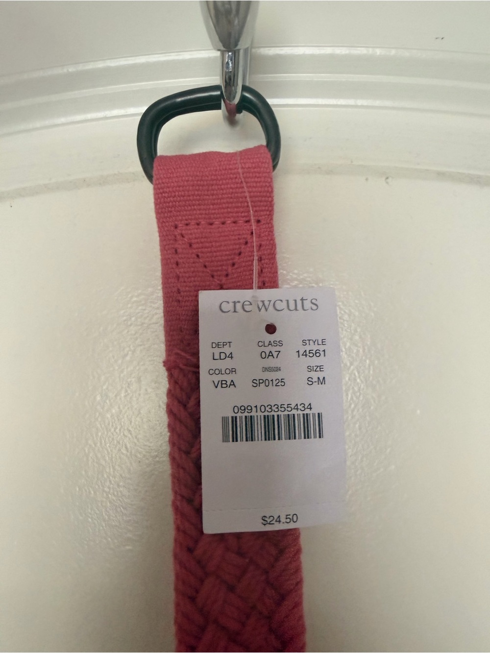 Crewcuts Braided Coral-Pink Fabric Belt with Dark Hardware